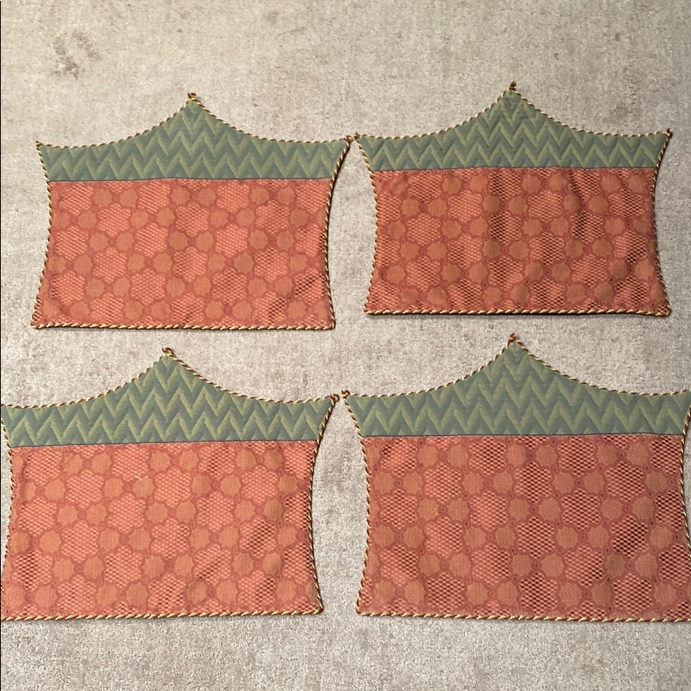 Elegant Burgundy and Green Patterned Textile Placemats Dining